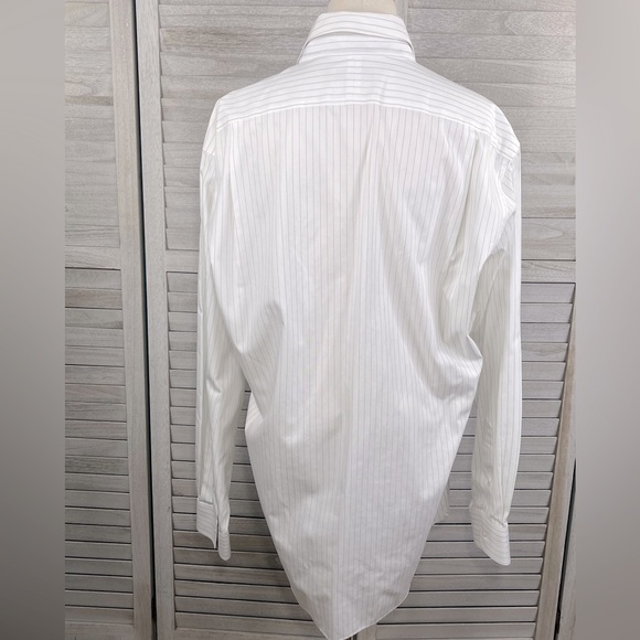 PAUL FREDRICK Men's Slim Fit Non Iron Button Down Dress Shirt Wh w Blk Stripe-17 - Picture 3 of 4